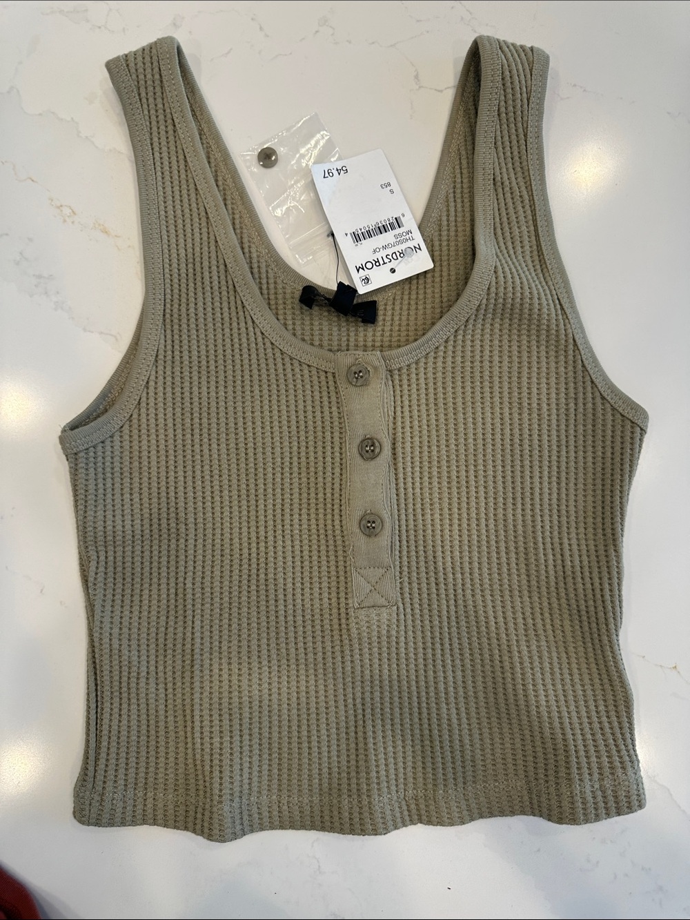 The Range Olive Waffle Henley Tank Top - small
